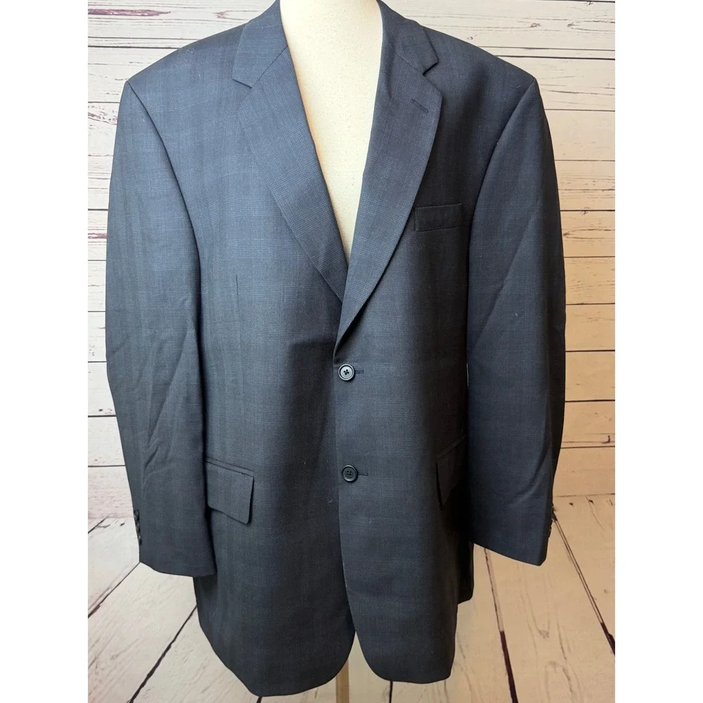 Chaps Ralph Lauren Blazer 46R Glen Plaid Wool Sport Coat Mens 46 Regular Navy